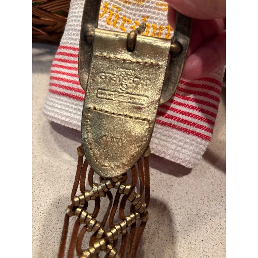 Fossil Womens Metallic Gold Braided Woven Leather Belt BT3096710 Small